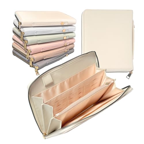 [FABOMI] Kirarily 母子手帳ケース ジャバラ ハンディベルト マルチケース カード18枚 大容量 お薬手帳ケース かわいい 大きめ 2人分 おしゃれ 収納 カードケース ファスナー A5 B6 A5 診察券ケース (クリームベージュ)