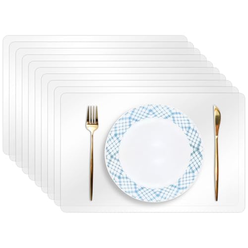 ITQUTC 10 Pack Plastic Placemats 17x11 Inch, Clear Place Mats Wipeable, Vinyl Table Mats for Kitchen Dining Table Protection, Craft Projects, Shelf and Drawer Liner