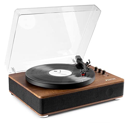 Fenton RP162 Giradiscos Tocadiscos Retro de Alta Fidelidad con Bluetooth, Altavoces Integrados, Reproductor de mp3 por USB, conexión para Auriculares y AUX, 3 velocidades, Carcasa de Madera