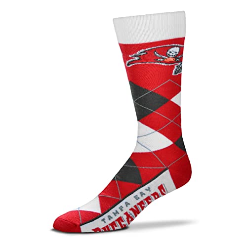 FBF - NFL Adult Team Logo Argyle Crew Dress Socks Footwear For Men And Women Game Day Apparel - Size Large 10-13 (Tampa Bay Buccaneers)