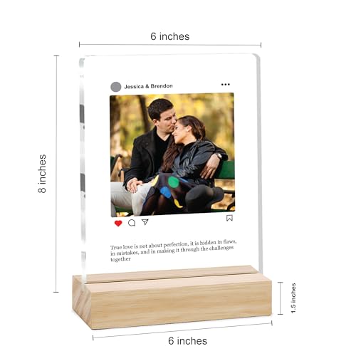 Image of Giftplease Customized Photo Frame with Wooden Stand | Transparent | Personalized Couple Picture Frame Gift for Girlfriend, Boyfriend, Husband, Wife |Anniversary, Wedding, Valentine s Day C 06