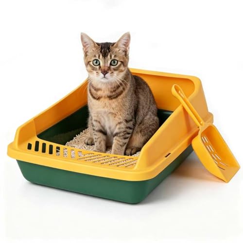 Arenero para gato pequeño con tapa removible color verde y amarillo miniatura 1