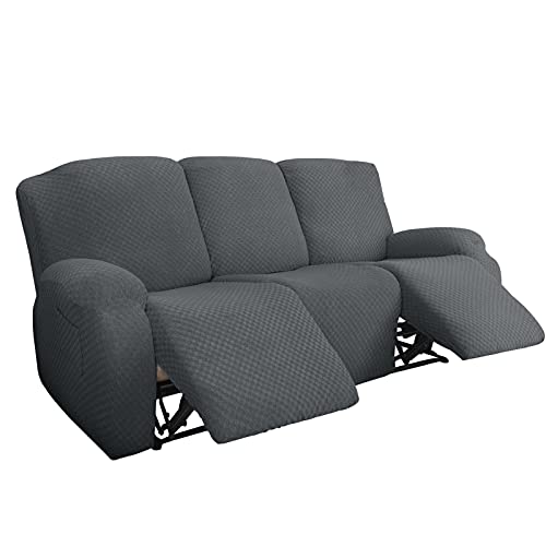 Atack-B Elástico Reclinable Funda para Sofá 3 Plazas, 8 Piezas Sillón Relax Funda De Sofá Gatos Perros Niño Protector con Parte Inferior Elástica Cubre Sofá (Gris Oscuro)