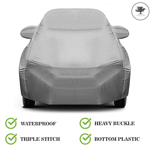 Image of Sulfar 100% Waterproof Car Body Cover Compatible with Mirror for Mahindra Xylo (Triple Stitched, Full Bottom Elastic, Grey-TB)