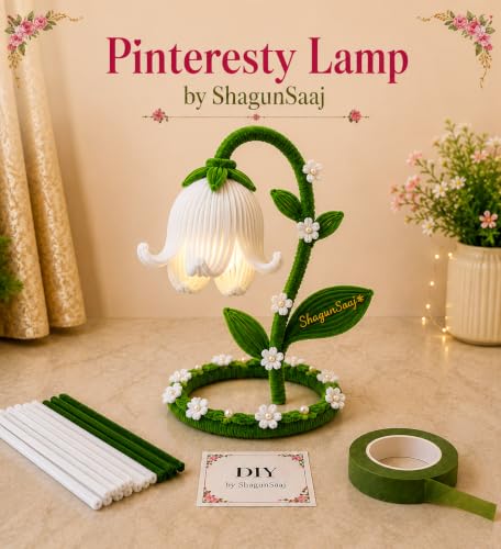 Image of ShagunSaaj Pipe Cleaner Flower Showpiece with LED DIY Kit for Adult & Kids Craft DIY, Aesthetic Home Decor, Office Desk Decor, Personalised Gifting, Non Withering Flowers (White and Pink)