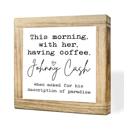Wooden Coffees Sign This Morning With Her Having Coffee Rustic Style Coffees Quote Cafe Wall Art Ideal Coffee Lover Gift For Home Office Kitchen Bar Decor Square Farmhouse Style Wood Sign 5.9x5.9 Inch