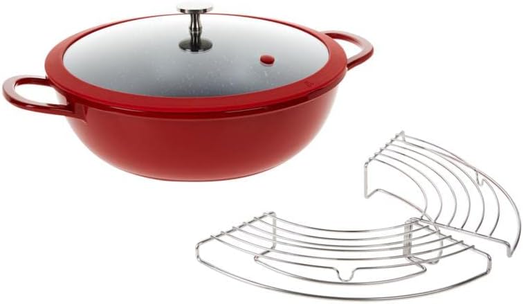 Curtis Stone 777-973 - Bandeja multiusos de aluminio fundido de 4.5 cuartos de galón con tapa y estante multiusos (renovado)