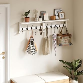 AMBIRD Coat Rack Wall Mount with Shelf, Coat Hook Rack Wall Mounted, Hat Wall Hooks for Hanging in Entryway, Living Room, Bathroom, Bedroom (White)