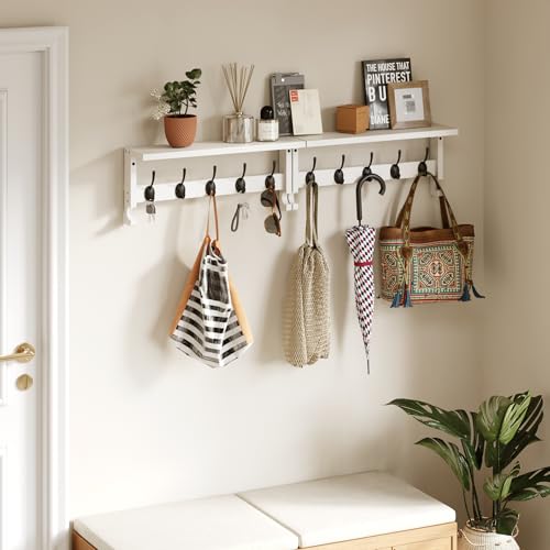 AMBIRD Coat Rack Wall Mount with Shelf, Coat Hook Rack Wall Mounted, Hat Wall Hooks for Hanging in Entryway, Living Room, Bathroom, Bedroom (White)