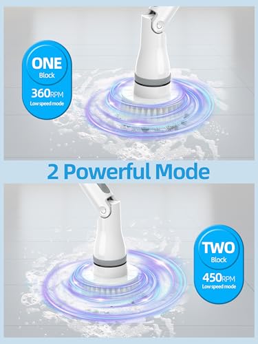 Leenpeker Electric Spin Scrubber, Adjustable Cordless 450RPM Power Shower Cleaning Brush with 6 Brush Heads, IP68 Waterproof Extension Handle for Bathroom Tub Kitchen Tile Floor Car - Thumbnail 3