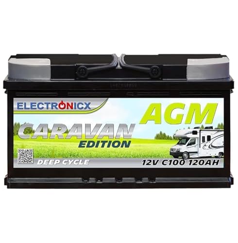 ELECTRONICX Batteria AGM a Scarica Lenta 12V 120Ah C100 Edizione Caravan – Sigillata, Senza Manutenzione, alle Vibrazioni - Batteria AGM per Camper, Barca, Pannelli Solari, Sistemi Off-Grid