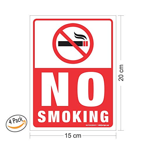 PVC No Smoking Signage Board-4 Pieces-Rust Free-Clear & Visible Text-Light,Tough,Long-Lasting-Stop Cigarette/Cigar Use-Perfect For Office