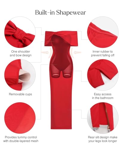 Image of Popilush Off The Shoulder Maxi Dress Wedding Guest Formal Dresses for Women Sleeveless Bodycon Long Shapewear Prom Dress