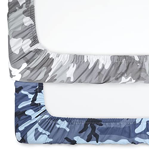 The Peanutshell Fitted Pack N Play, Playard, Mini Crib Sheets For Baby Boys | 2 Pack Set | Blue & Grey Camo #TOP3