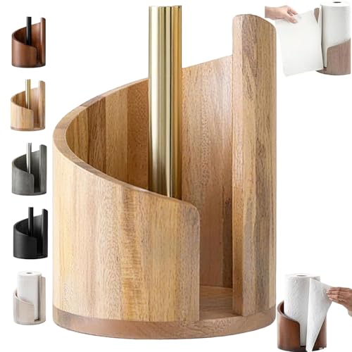 Mountain Paper Towel Holder Countertop with Mango Wood Round Base and Iron Holder, Wood Paper Towel Holders Countertop, Effortless One-Hand Tearing, Holds Jumbo and Mega Rolls (Natural Wood)