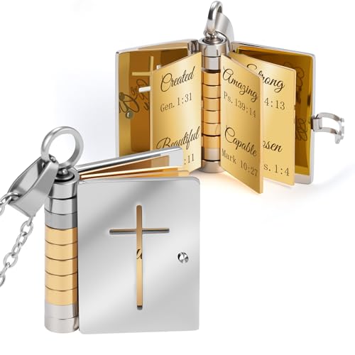 Christian Gifts for Women Faith, Jesus Bible Verse Necklace, Openable Multi Layer Book Necklace，Cross Faith Pendant Necklaces，Spiritual motivation encouragement motivational Religious gifts for Women