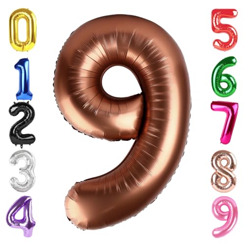 Image of 40 Inch Brown Number 9 Balloon Birthday Party Decorations for Men & Women