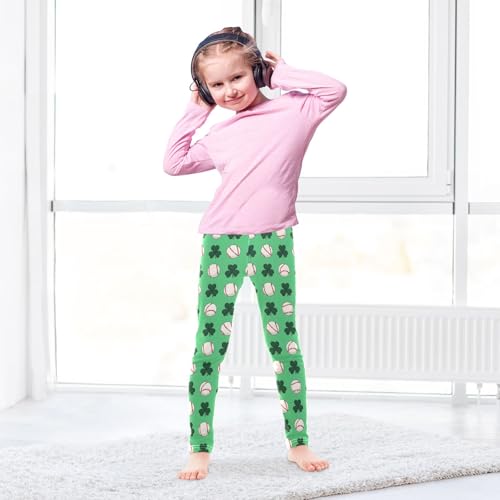 Baseball Clover Pattern Girls Leggings Soft Comfortable Athletic Leggings Dancing Pants for 4-10 Years4