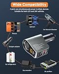 Rapide USB C Chargeur de voiture, 4 en 1 Multi USB Adaptateur d'éclairage de cigarette, Splitteur d'éclaireur de voiture avec 2 USB Ports & PD3.0 Port, 12V/24V Adaptateur de Chargeur de Voiture Rapide pour Cellulaire Pad GPS Dash Cam
