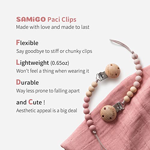 Image of SAMiGO Pacifier Clips for Baby Girls Pacifier Holders Silicone Paci Binky Clips - 2 Pack
