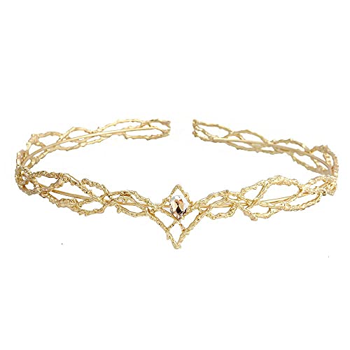 Krone mit Kristallen, Haarreifen, Brautkrone, Stirnreifen für Prinzessin oder Königin, für Geburtstag, Hochzeit, Halloween, Kostüm-Party (Gold Champagner)