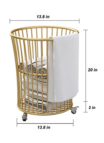 Rolling Laundry Hamper with Wheels,Metal Cart Basket Clothes Storage Organization Bin for Living Room,Bathroom,Bedroom or Kids Bedroom,Gold - Image 2