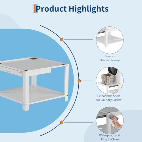 Image of Garvee 29 inch Wide Laundry Pedestal for Washer and Dryer with Pullout-Shelf, Pedestal Universal Fit Anti-Vibration Washing Machine Stand with Base Storage, 800 lbs Capacity, White