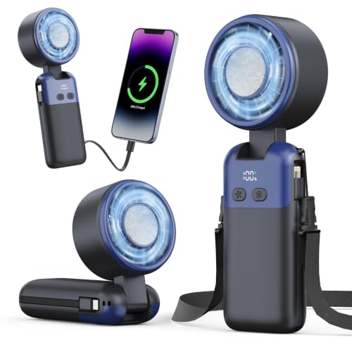 ハンディファン 冷却プレート付き【2026夏革新版・-28℃瞬間冷却・超高速暴風】携帯扇風機 4way手持ち/首掛け/卓上/吊り下げ 5枚羽根 199無段階風量調節 強力 暴風 冷感 静音 USB充電式 Type-C対応 8000mAh大容量 LED残量表示 手持ち扇風機 熱中症対策 暑さ対策 ストラップ付き 持ち運び便利 通勤 通学 アウトドア（ブラック）