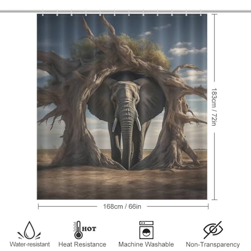 Rideau de douche ElephFourmi en polyester lavable imperméable 168x183cm avec crochets - 4