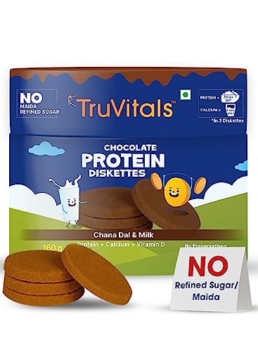 TruVitals Kids Protein Diskettes | High Protein Biscuits for Kids with Calcium, Vitamin D, Vitamin B Complex | No Maida Biscuits Without Artificial Flavours | Chocolate Flavour (Pack of 1)