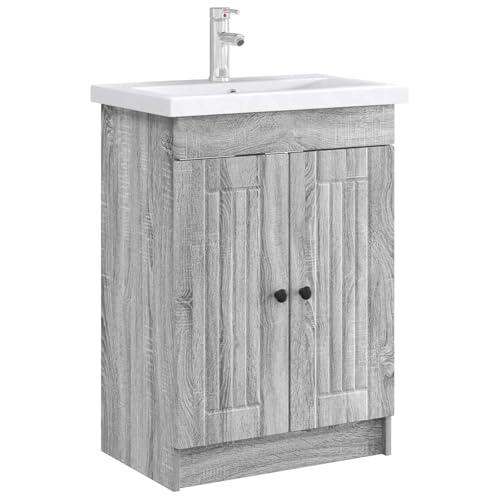 vidaXL Cabinet Debajo del Fregadero Sonoma Gris 56 x 37,5 x 81 cm, Mueble de baño Moderno con Mucho Espacio, Madera técnica, Organizador Debajo del Lavabo, diseño Minimalista