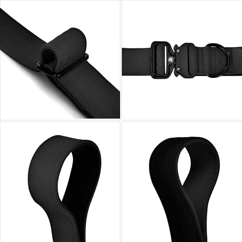 Image of Wooflix Metal Dog Collar for Training and Walks | Nylon Collar with Tactical Metal Buckle and D-Ring for Medium and Large Dogs | Dog Collar for Heavy Breed Dogs (Black T2, Large)