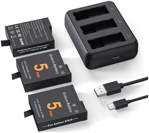 3 Packs Replacement Batteries for DJI Osmo Action 3, Osmo Action 4, 1850mAh Rechargeable Battery with 3-Channel Battery Charger, Compatible with DJI Osmo Action 4 3 Accessories