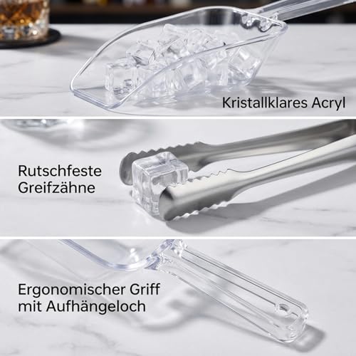 Eisschaufel 8-teiliges Set mit Eiswürfelzange, Vielseitige Futterschaufel und Mehlschaufel aus Edelstahl, Praktische kleine Schaufel für Küche, Bar und kreative Projekte