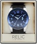 Relic par Montre en acier inoxydable et bracelet en silicone noir Jake Silver pour hommes Fossil (modèle : ZR11861)