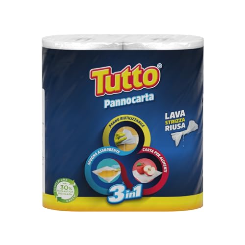3 in 1 - Tutto Pannocarta è utile in ogni ricetta potendo essere messo a contatto con gli alimenti: assorbe l’unto dei fritti, lasciandoli croccanti, e asciuga e conserva la frutta e la verdura. È utile anche per pulire vetro, acciaio, piastrelle e specchi. Sei libero di usarlo bagnato, asciutto, insieme al detersivo o senza, e tutto ciò senza lasciare fastidiosi pelucchi sulle superfici. Inoltre assorbe grosse quantità di liquidi, il 50% in più dei normali rotoli.