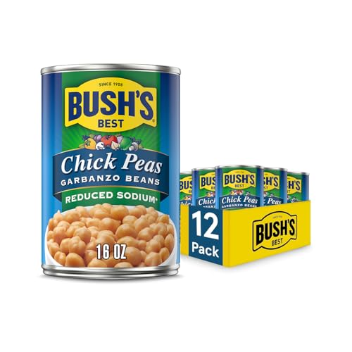 Image of BUSH'S BEST 16 oz Reduced Sodium Garbanzo Beans, Source of Plant Based Protein and Fiber, Low Fat, Gluten Free, (Pack of 12)