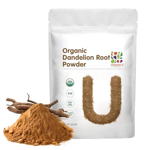 Unleash’d Organic Dandelion Root Powder 16oz – Organic Vegan, for Tea & Drinks, Detox and Digestive Support