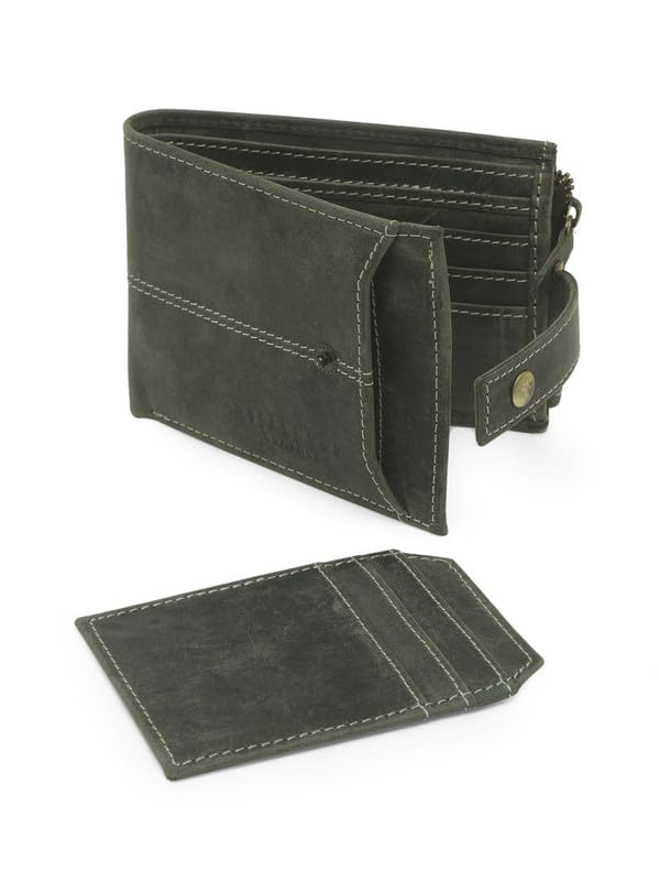 Image of TEAKWOOD LEATHERS Men's Two Fold Zipper Leather Wallet | Leather Men Wallet (Olive)