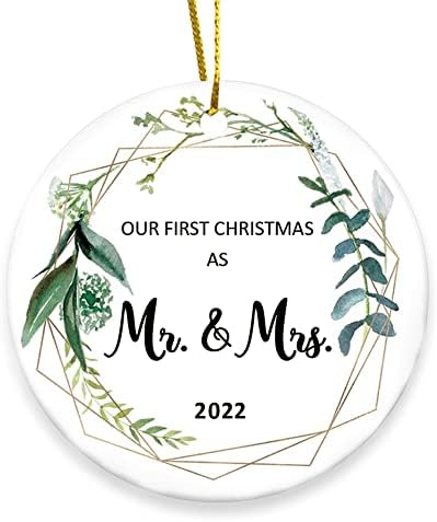 Our First Christmas Married Ornament 2022 1st As Mr and Mrs Personalized Mini Unique Funny Bridal Shower Wedding Gifts for Couple Bride and Groom