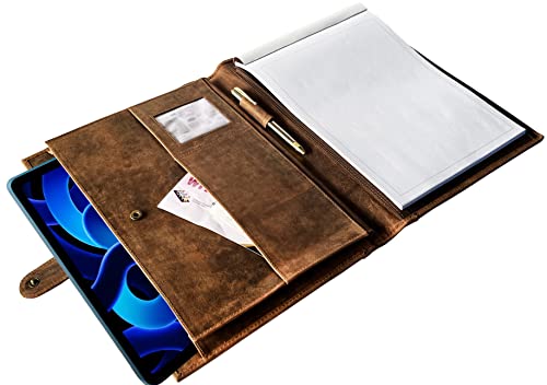 Image of Handmade Genuine Leather Business Portfolio by Rustic Town | Professional Organizer Men Women | Durable Leather Padfolio for Men with Sleeves for documents Notepad (Tan)
