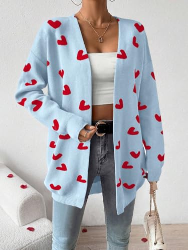 Image of Womens Cute Heart Cardigans Oversized Long Sleeve Open Front Knit Sweaters