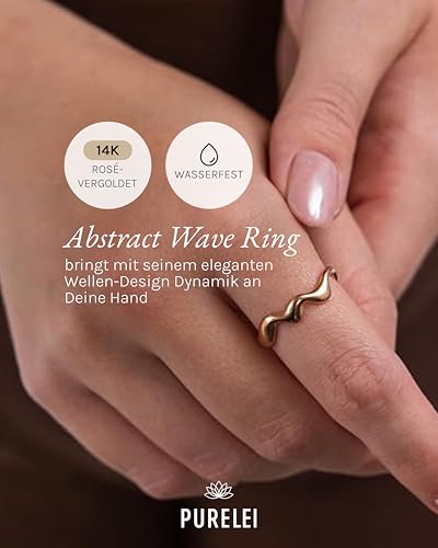 Purelei Abstract Wave Ring Damen (Roségold) – Verstellbarer Damenring aus langlebigem Edelstahl (14K rosévergoldet) – Wasserfeste Ringe… – Ansicht 2