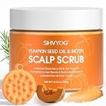 Scalp Scrub, Pumpkin Seed Oil & Biotin Scalp Exfoliator, for Hair Growth, Dandruff Prone Oily Hair & Dry, Itchy, Prevent Hair Loss, Nourishing Anti-Dandruff, with Massager 8.8oz /250g