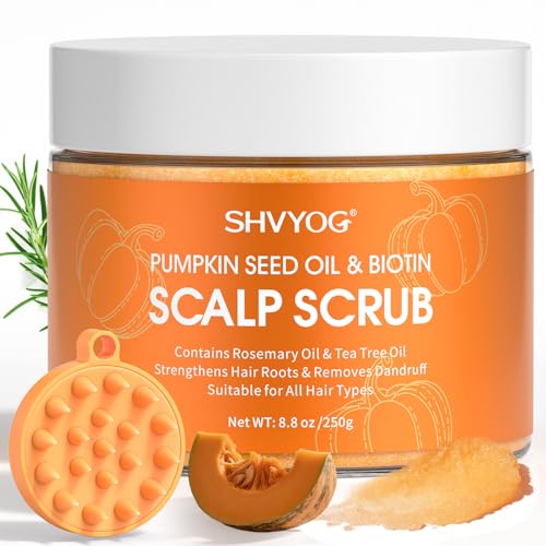 Exfoliante para el cuero cabelludo, aceite de semilla de calabaza y biotina para el crecimiento del cabello, propenso a la caspa, cabello graso y seco, cuero cabelludo con picazón, previene la caída