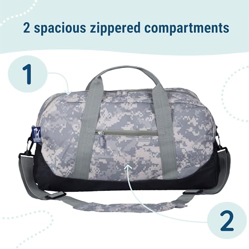 Image of Wildkin Kids Overnighter Duffel Bag - Carry-On Size, Ideal for School & Sleepovers - Digital Camo