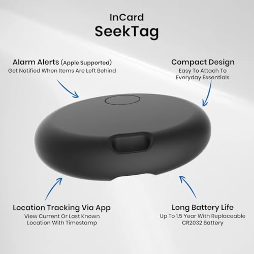 Image of InCard SeekTag Smart Tag Tracker for Apple & Android (Google Hub & Find My) Bluetooth Tracker for Kids Item Finder for Keys Wallet Luggage, Replaceable Battery, Sound Map Alerts, Smart Tag Device