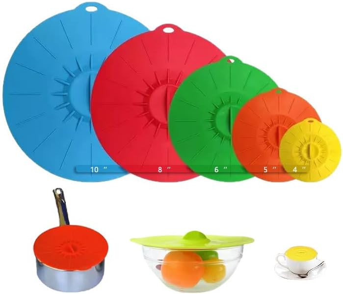 Paquete de 5 tapas de silicona resistentes al calor para salpicaduras de microondas, tapas de succión reutilizables para almacenamiento de