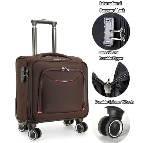 Carry on Luggage Cabin, 14/16/18/20 inch Lightweight Oxford Travel Suitcase with 360° Spinner Wheel for Travel and Business Trips Coffee,14in2
