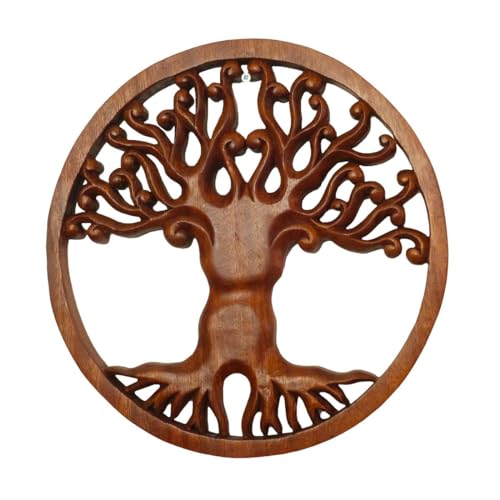 Oriental Galerie Wandbild Lebensbaum Mandala 30cm Zeichen Relief Holzbild Rund Baum des Lebens Symbol Wanddeko Soar Holz Nr.1